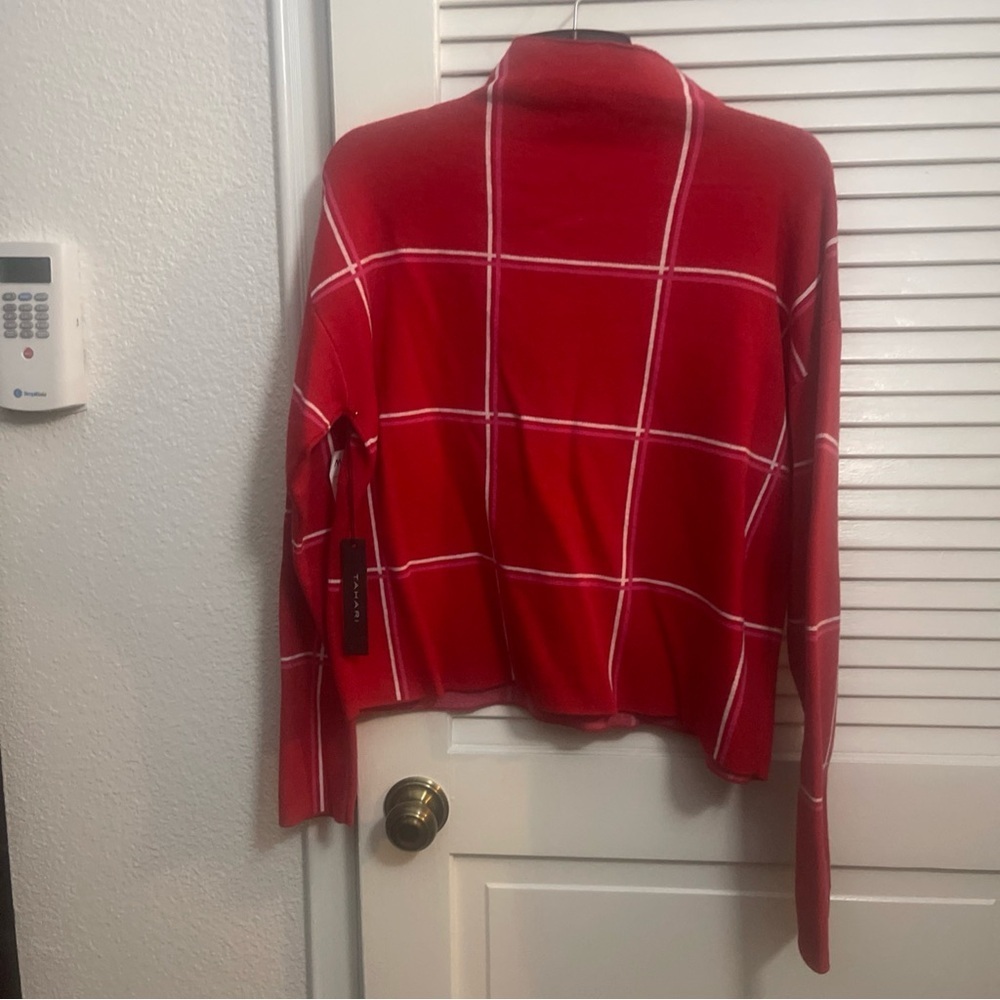 Tahari Red Sweater with White pink stripes includes matching headband - Picture 4 of 8